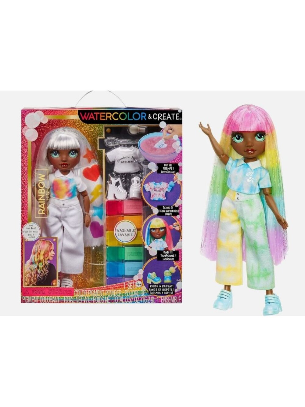 Rainbow High Watercolor & Create Doll Set With Tie-Dye Kit For Ages 4+